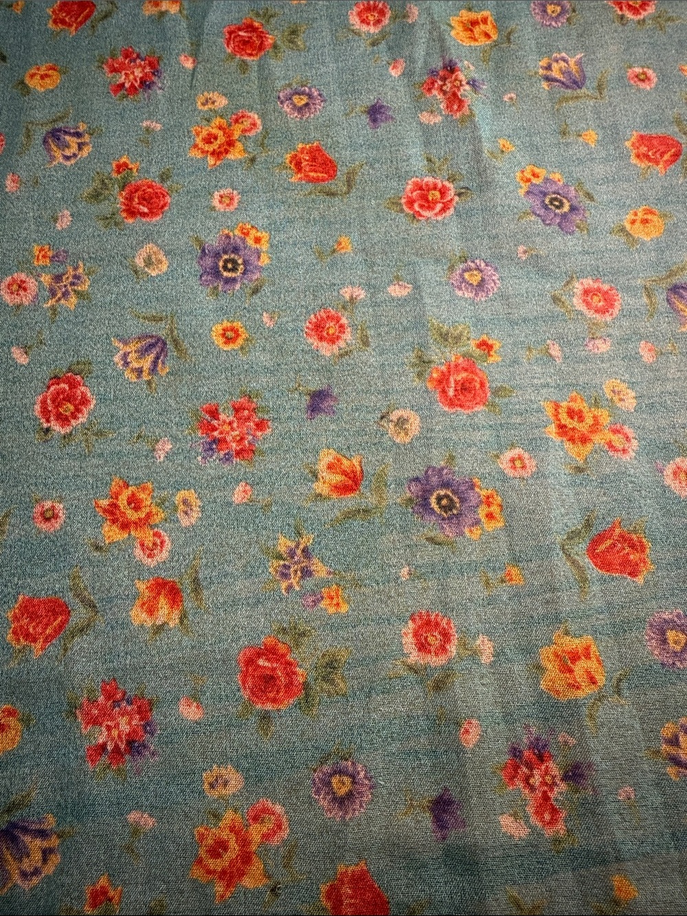 Vintage 1950s Floral Scarf Aqua Ditsy Rose Print 30” Square Headscarf